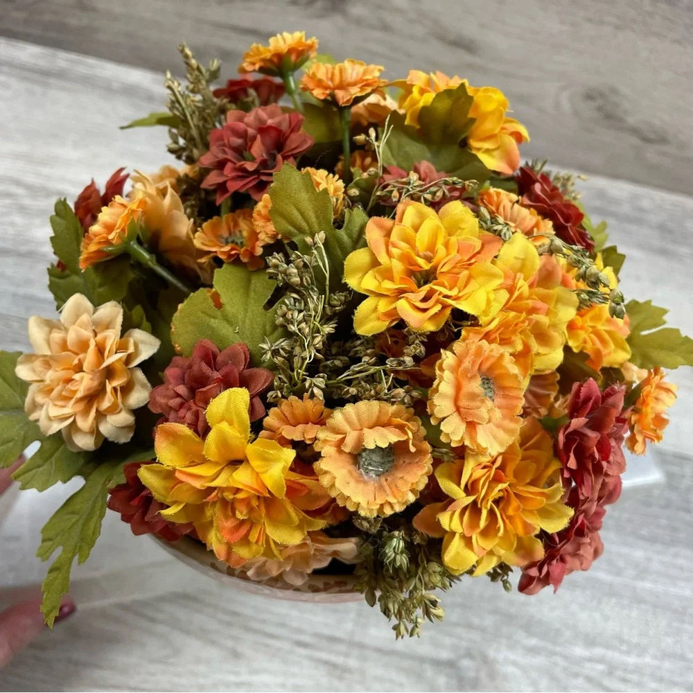Flower Pot With Faux Flower Arrangement Made In Italy Hand Painted